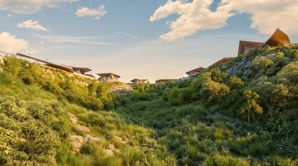 Mira Verde villas set among daylight meadows on the hillside